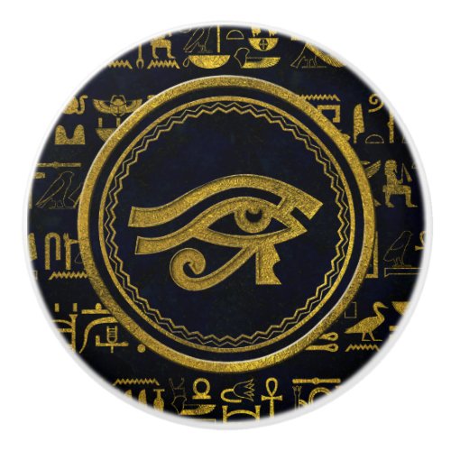 Gold Egyptian Eye of Horus _ Wadjet Ceramic Knob