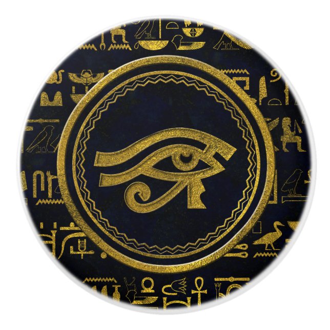 Gold Egyptian Eye of Horus - Wadjet Ceramic Knob (Front)