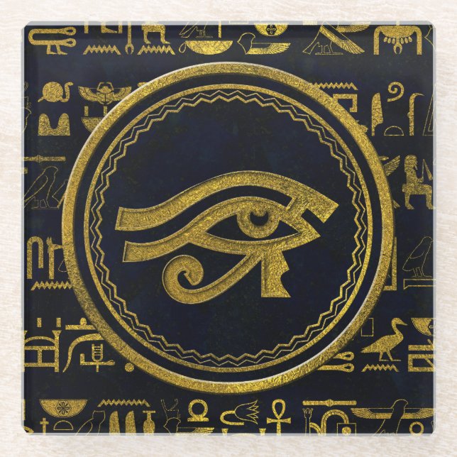 Gold Egyptian Eye of Horus - Wadjet Glass Coaster (Front)
