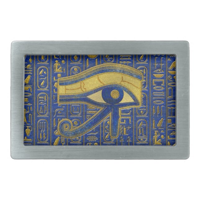 Gold Egyptian Eye of Horus - Wadjet Lapis Lazuli Belt Buckle (Front)