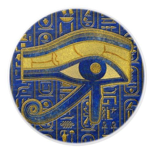 Gold Egyptian Eye of Horus _ Wadjet Lapis Lazuli Ceramic Knob