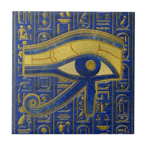 Gold Egyptian Eye of Horus _ Wadjet Lapis Lazuli Ceramic Tile