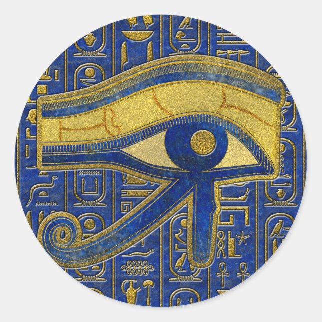 Gold Egyptian Eye of Horus - Wadjet Lapis Lazuli Classic Round Sticker (Front)