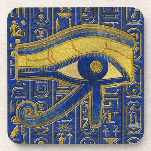 Gold Egyptian Eye of Horus _ Wadjet Lapis Lazuli Coaster