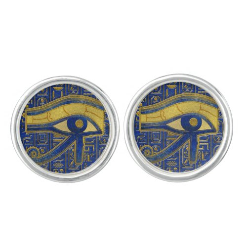 Gold Egyptian Eye of Horus _ Wadjet Lapis Lazuli Cufflinks