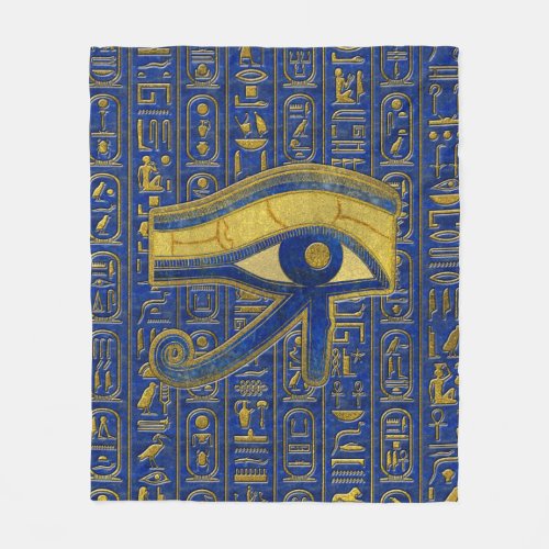 Gold Egyptian Eye of Horus _ Wadjet Lapis Lazuli Fleece Blanket