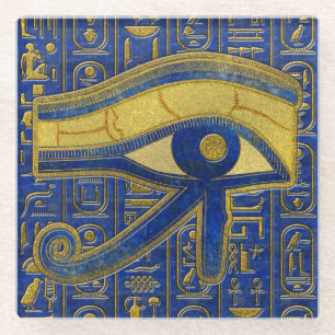 Gold Egyptian Eye of Horus - Wadjet Lapis Lazuli Glass Coaster