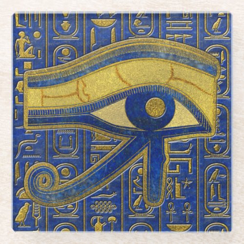 Gold Egyptian Eye of Horus _ Wadjet Lapis Lazuli Glass Coaster