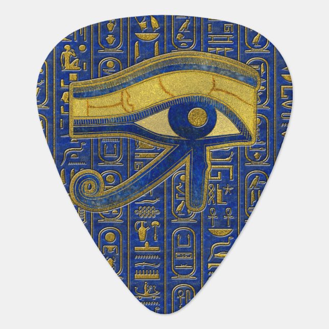 Gold Egyptian Eye of Horus - Wadjet Lapis Lazuli Guitar Pick (Front)