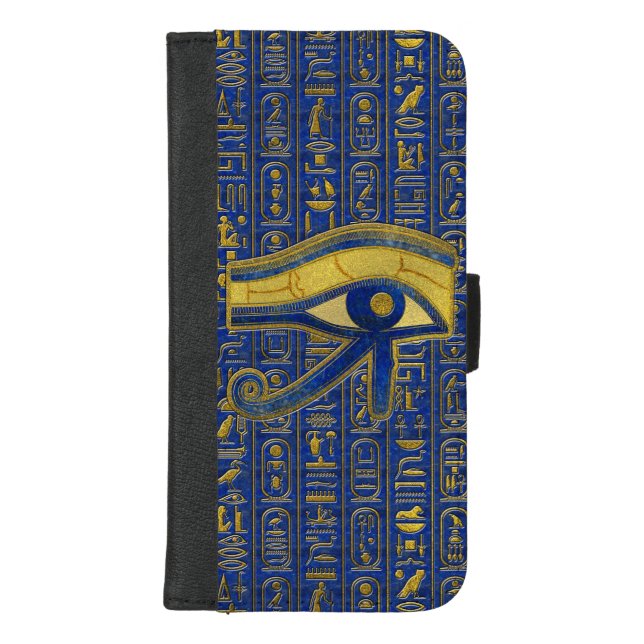 Gold Egyptian Eye of Horus - Wadjet Lapis Lazuli iPhone Wallet Case (Front)