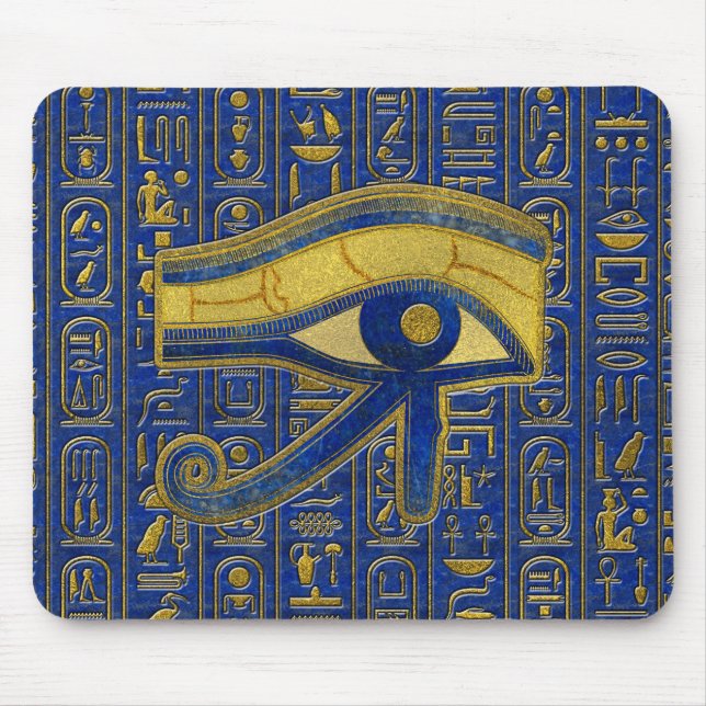 Gold Egyptian Eye of Horus - Wadjet Lapis Lazuli Mouse Pad (Front)