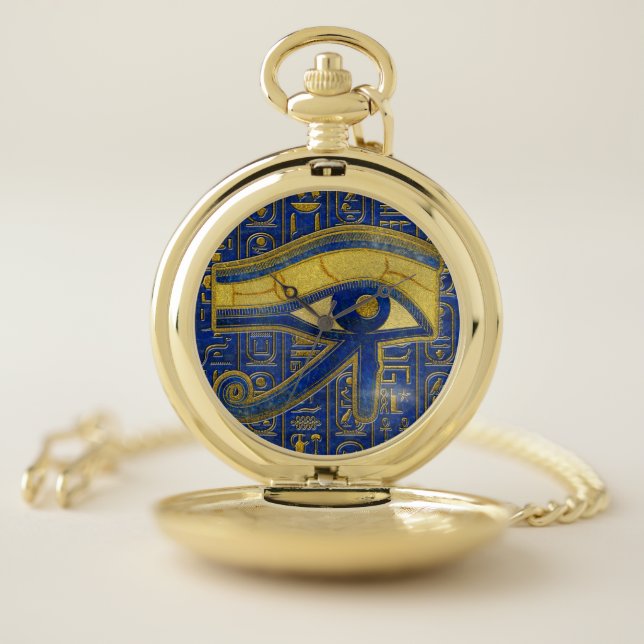 Gold Egyptian Eye of Horus - Wadjet Lapis Lazuli Pocket Watch (Inside)