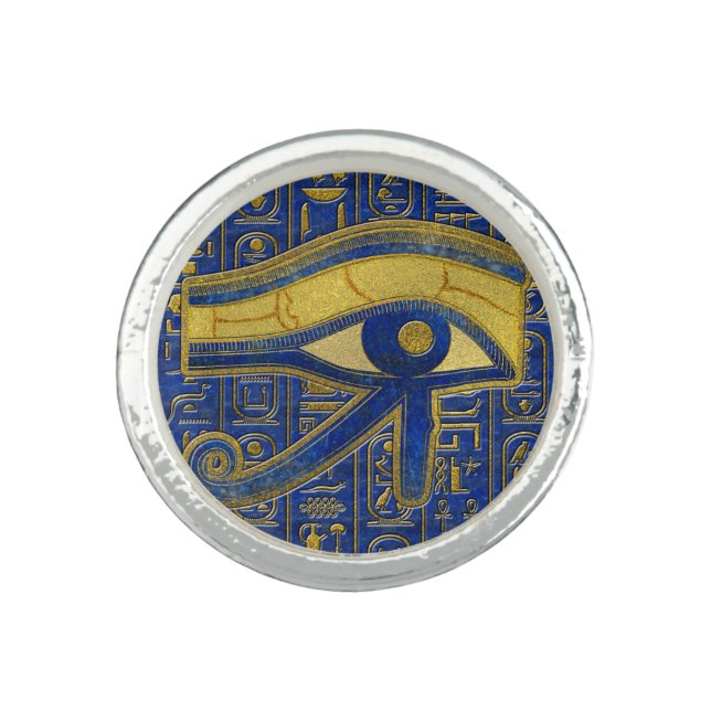 Gold Egyptian Eye of Horus - Wadjet Lapis Lazuli Ring (Front)