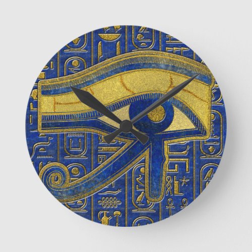 Gold Egyptian Eye of Horus _ Wadjet Lapis Lazuli Round Clock