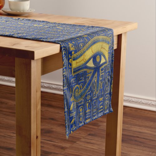 Gold Egyptian Eye of Horus _ Wadjet Lapis Lazuli Short Table Runner