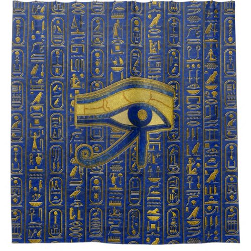 Gold Egyptian Eye of Horus _ Wadjet Lapis Lazuli Shower Curtain