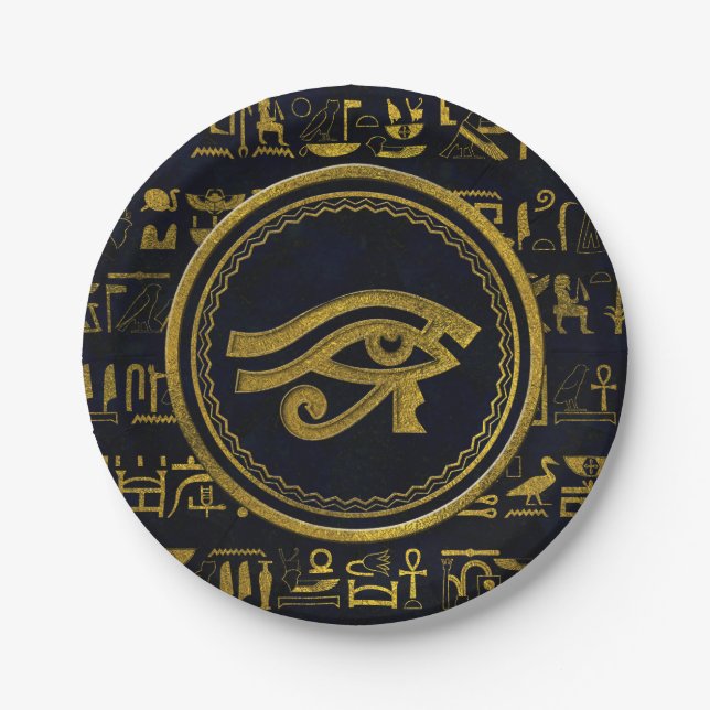 Gold Egyptian Eye of Horus - Wadjet Paper Plates (Front)