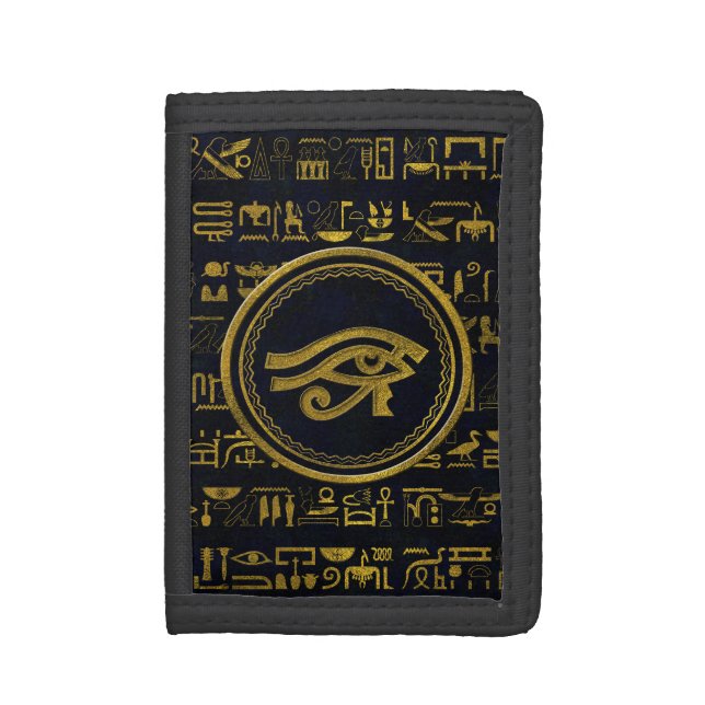 Gold Egyptian Eye of Horus - Wadjet Trifold Wallet (Front Vertical)
