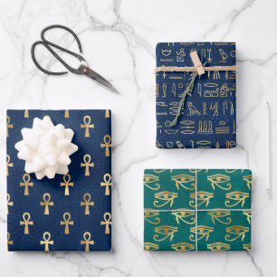 Gold Egyptian Hieroglyph Patterns Wrapping Paper Sheets