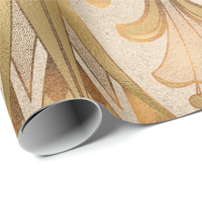 Gold Egyptian Hieroglyphics Antique Flowers Wrapping Paper (Roll Corner)