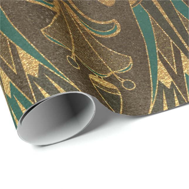 Gold Egyptian Hieroglyphics Papyrus Antique Leafs Wrapping Paper (Roll Corner)