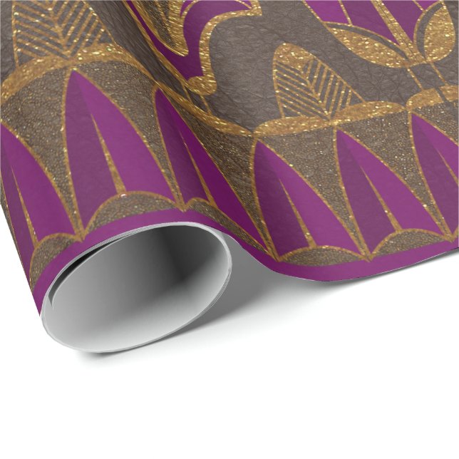 Gold Egyptian Hieroglyphics Papyrus Scarab Floral Wrapping Paper (Roll Corner)