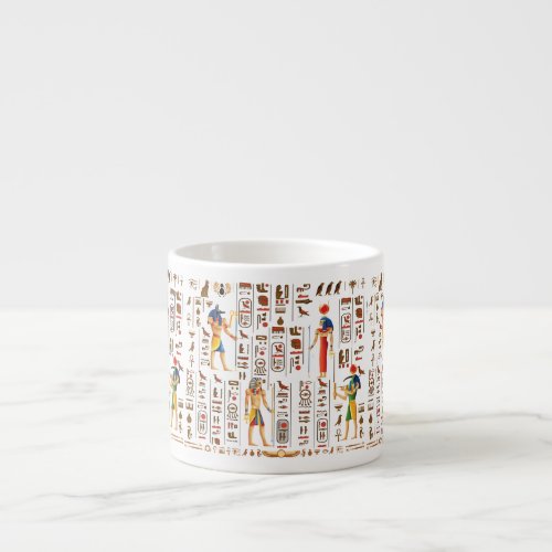Gold Egyptian hieroglyphs and deities on black Espresso Cup