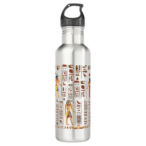 Gold Egyptian hieroglyphs and deities on black Stainless Steel Water Bottle