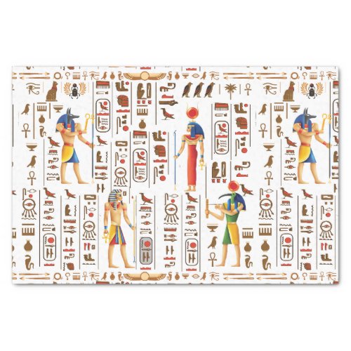 Gold Egyptian hieroglyphs and deities on black  Tissue Paper