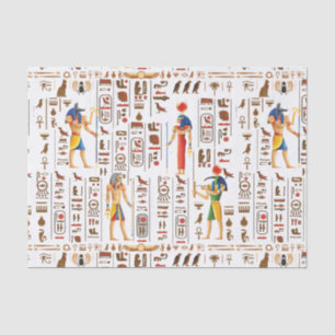 Gold Egyptian hieroglyphs and deities on black Tissue Paper