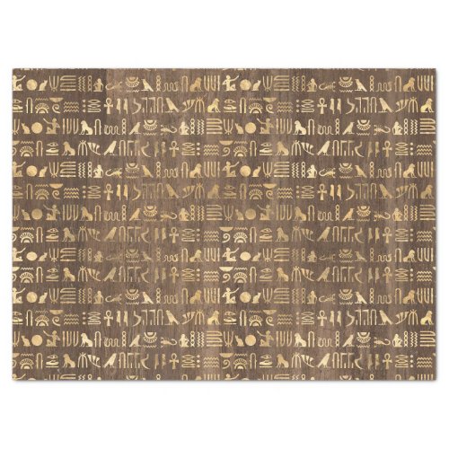 Gold Egyptian Hieroglyphs on Brown Decoupage Tissue Paper