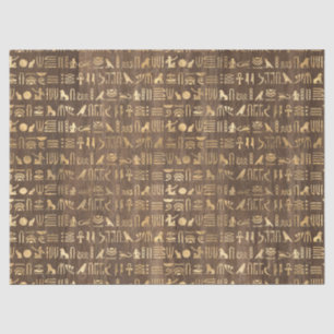 Gold Egyptian Hieroglyphs on Brown Decoupage Tissue Paper