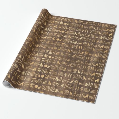 Gold Egyptian Hieroglyphs on Brown Wrapping Paper