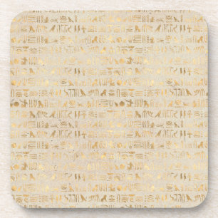 Gold Egyptian Hieroglyphs on Ivory Beverage Coaster