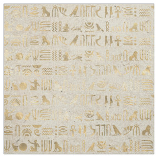 Gold Egyptian Hieroglyphs on Ivory Fabric