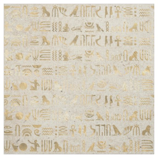 Gold Egyptian Hieroglyphs on Ivory Fabric