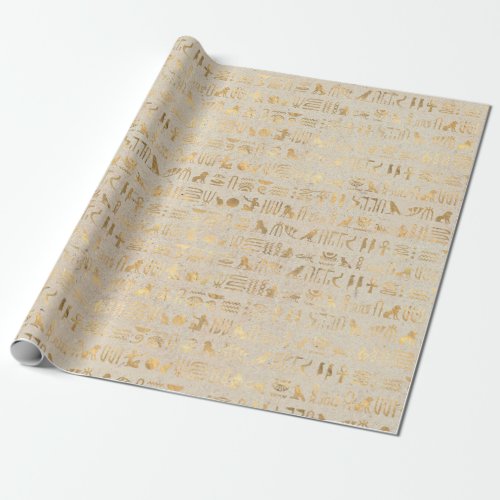 Gold Egyptian Hieroglyphs on Ivory Wrapping Paper