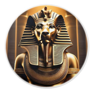 Gold Egyptian Pharaoh Lion Statue, Ceramic Knob