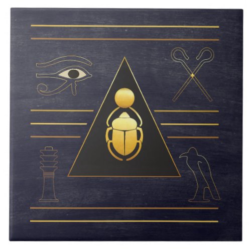 Gold Egyptian Scarab Ceramic Tile