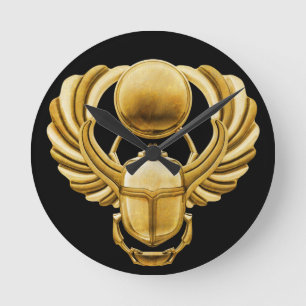 Gold Egyptian Scarab Round Clock