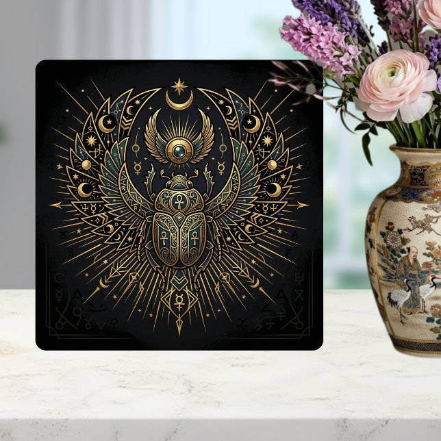 Gold Egyptian Scarab with Ankh Celestial Elements Ceramic Tile (Creator Uploaded)