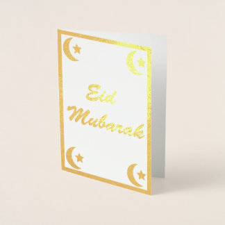 Gold Eid Mubarak Eid al Fitr Crescent Moon Stars Foil Card