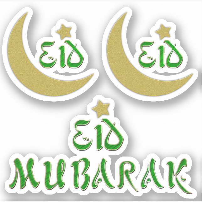 Gold Eid Mubarak Moon Star Typography Sticker (Front)