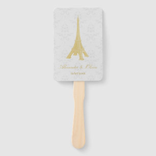 Gold Eiffel Tower Damask Wedding Favor Hand Fan