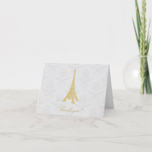 Gold Eiffel Tower Damask Wedding Thank You Cards