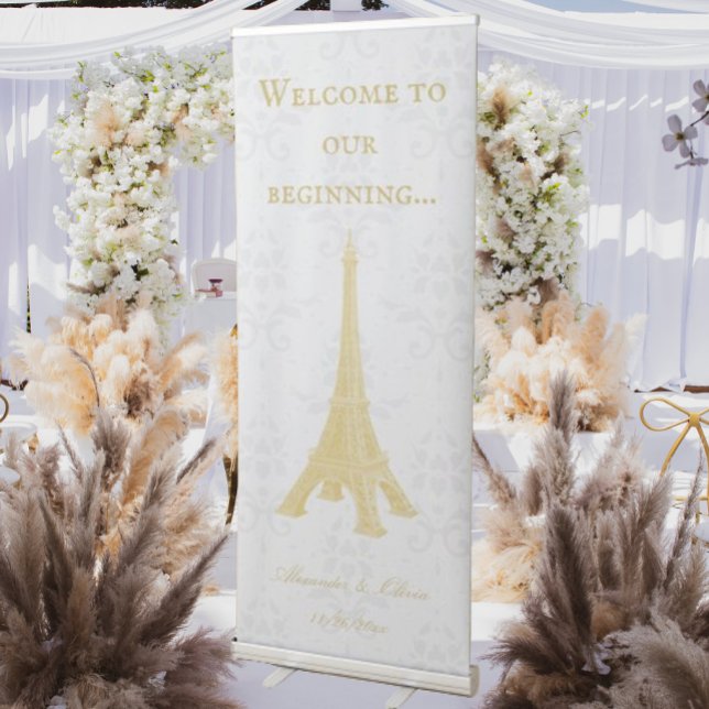 Gold Eiffel Tower Damask Wedding Welcome Banner (Gold Eiffel Tower Damask Wedding Welcome Banner)