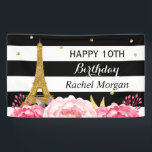 Gold Eiffel Tower Floral Girl Kids Birthday Party Banner<br><div class="desc">(1) For further customization,  please click the "Customize" button and use our design tool to modify this template. The color of black stripes are changeable. 
(2) If you need help or matching items,  please contact me.</div>