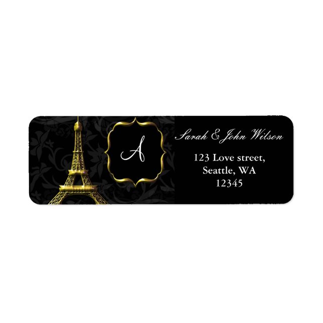 Gold Eiffel tower French Wedding Label (Front)