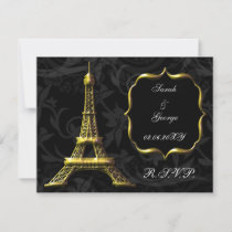 gold Eiffel tower french Wedding rsvp card