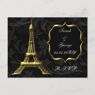 Gold Eiffel tower French Wedding rsvp Invitation Postcard